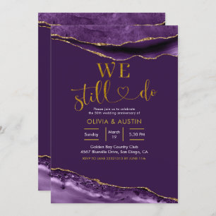 Invitación Aniversario Boda elegante morado y oro agate