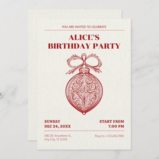 Invitación Aniversario clásico de la Navidad antigua (Anverso / Reverso)