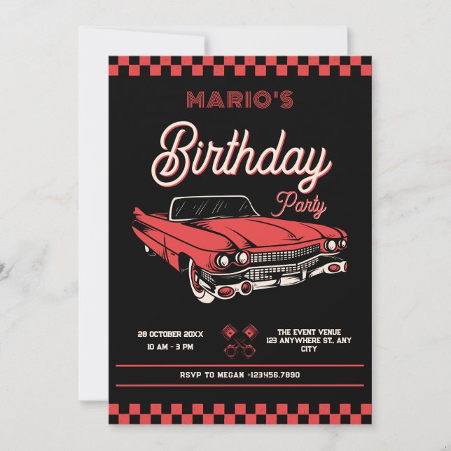 Invitación Aniversario clásico del coche vintage (Anverso)