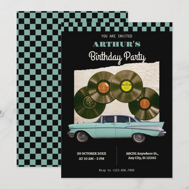 Invitación Aniversario clásico del coche vintage (Anverso / Reverso)
