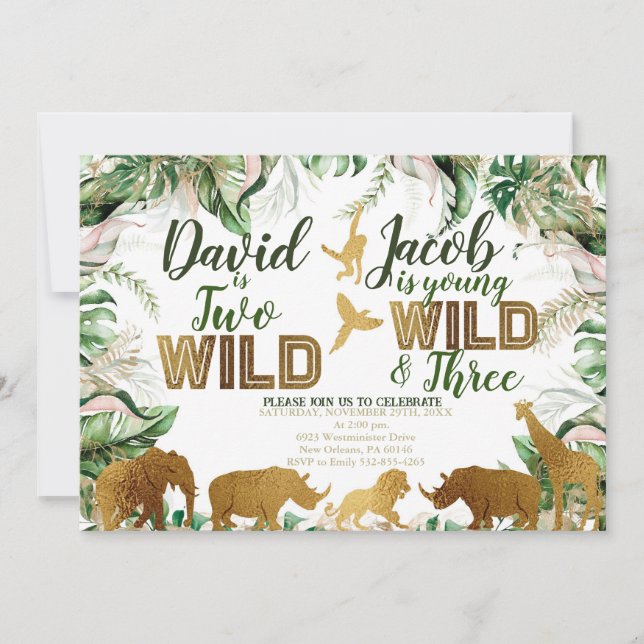 Invitación Aniversario conjunto de animales de Safari, animal (Anverso)