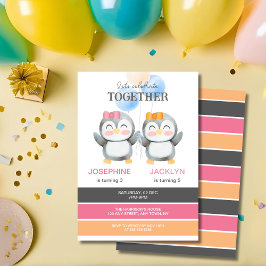 Invitación Aniversario conjunto de Chicas de globos de pingüi