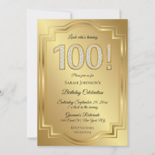 Invitación Aniversario de 100 cumpleaños de oro y diamantes