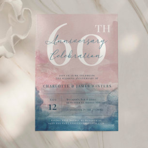 Invitación Aniversario de 60 años acuarela rosa y azul