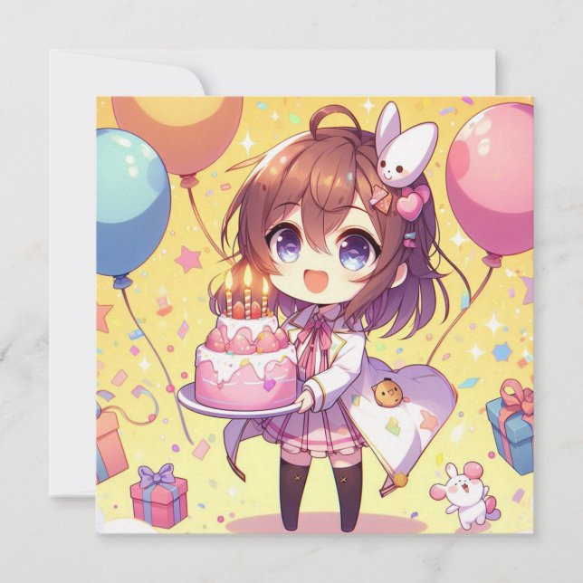 Invitación Aniversario de anime lindo (Anverso)