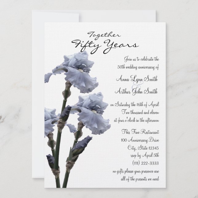 Invitación Aniversario de Blue Iris (Anverso)