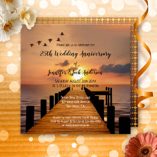 Invitación Aniversario de Boda al Atardecer Costero Náutico