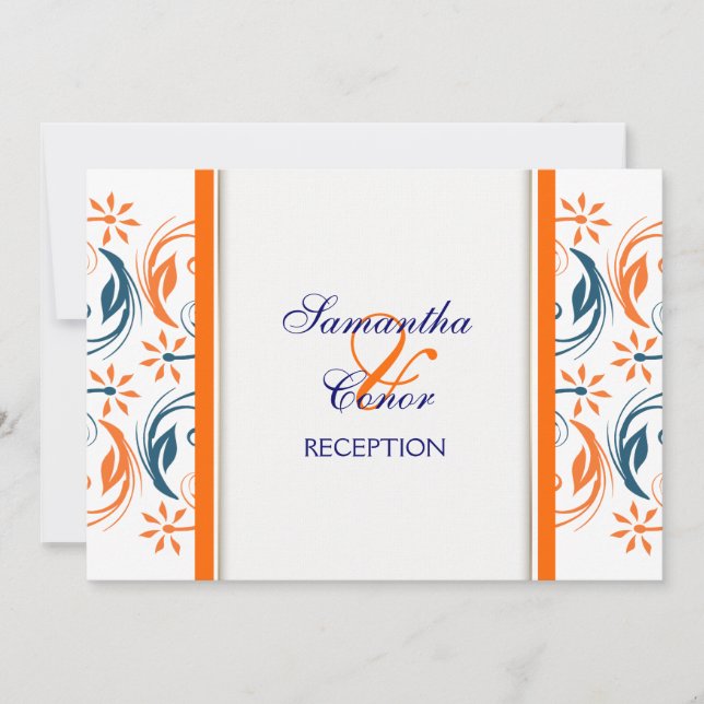 Invitación Aniversario de boda azul blanco anaranjado (Anverso)
