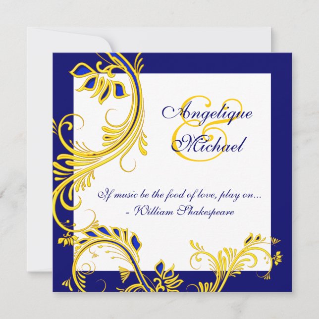 Invitación Aniversario de boda blanco amarillo azul elegante (Anverso)