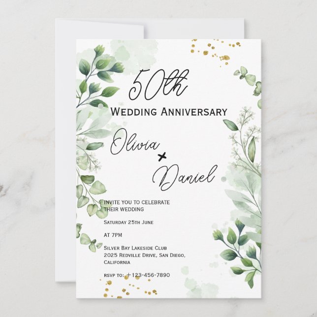 Invitación Aniversario de Boda Boho Terroso con Verde (Anverso)