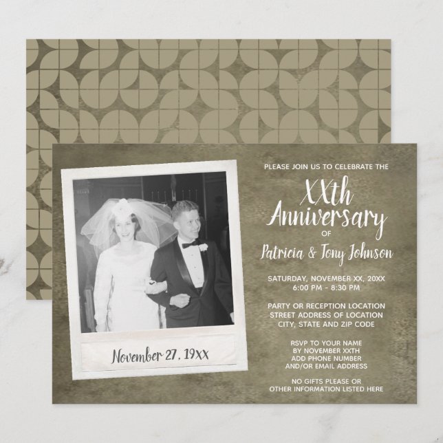 Invitación Aniversario de boda con foto vintage - pergamino (Anverso / Reverso)