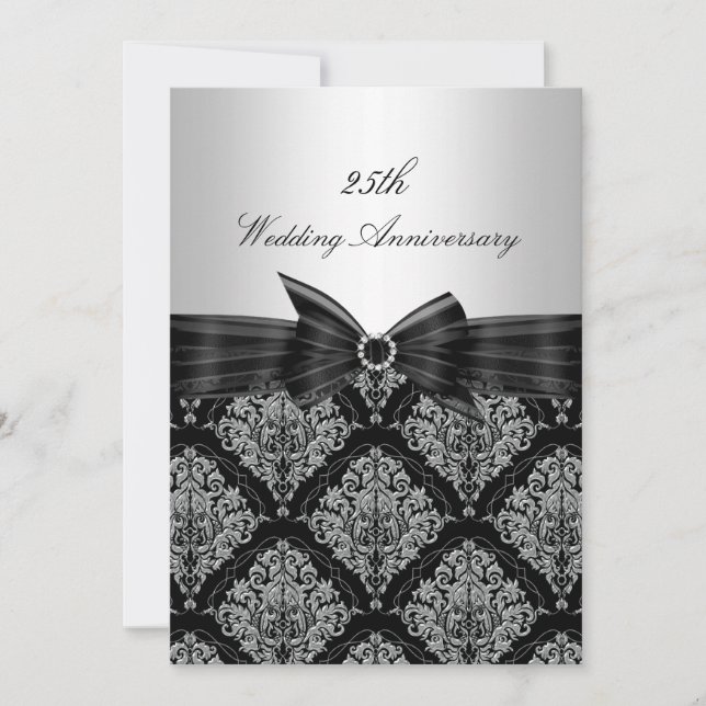 Invitación Aniversario de Boda Damask & Bow 25 (Anverso)
