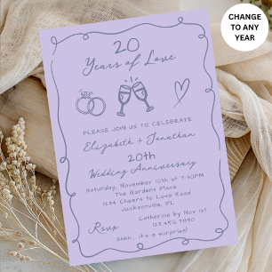 Invitación Aniversario de Boda de Añil Dibujado a Mano Cualqu