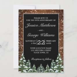 Invitación Aniversario de boda de bosque nevado y madera negr
