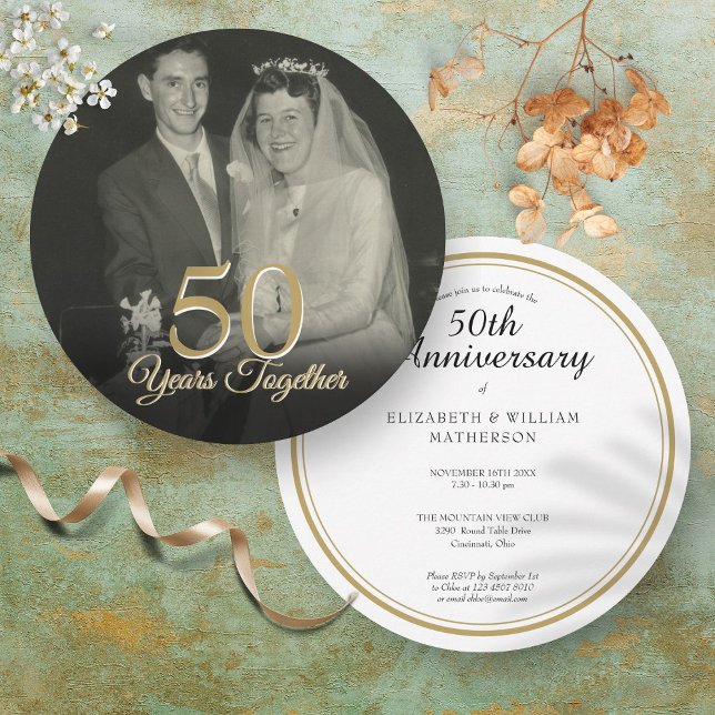 Invitación Aniversario de Boda de Cualquier Año Foto Circular (Any Year Together Wedding Anniversary Photo Circle Invitation)