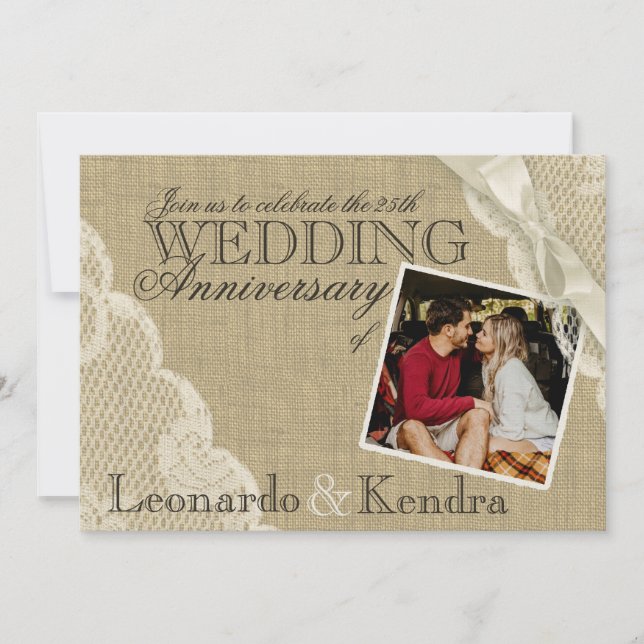 Invitación Aniversario de Boda de Encaje Vintage (Anverso)