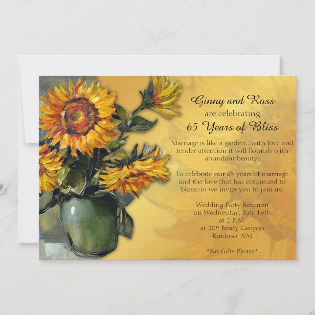 Invitación Aniversario de Boda de Girasoles (Anverso)