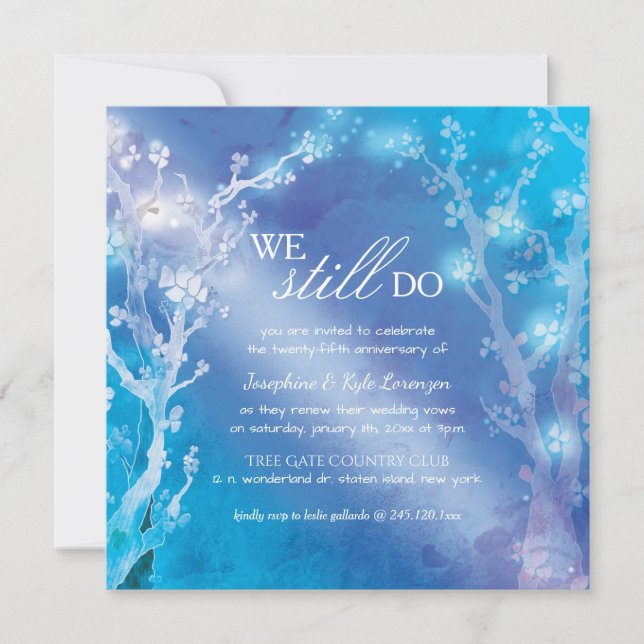 Invitación Aniversario de Boda de los Árboles Azules Místicos (Anverso)
