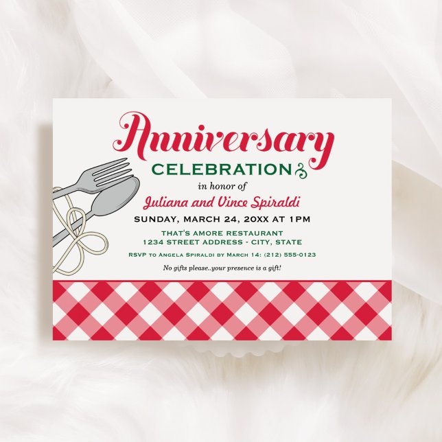 Invitación Aniversario de Boda de Plaid Rojo de Pasta Italian (Subido por el creador)