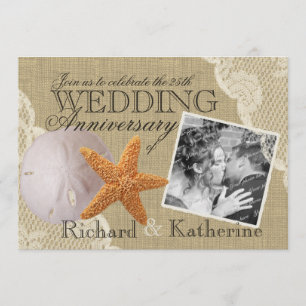 Invitación Aniversario de Boda de Playa y Encaje Antiguo