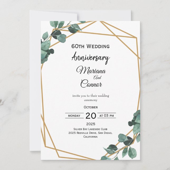 Invitación Aniversario de Boda de Verde Esmeralda Atemporal  (Anverso)