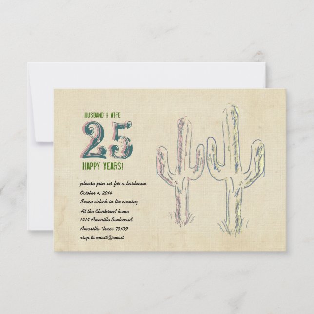Invitación Aniversario de Boda del Cactus del Viejo Oeste (Anverso)