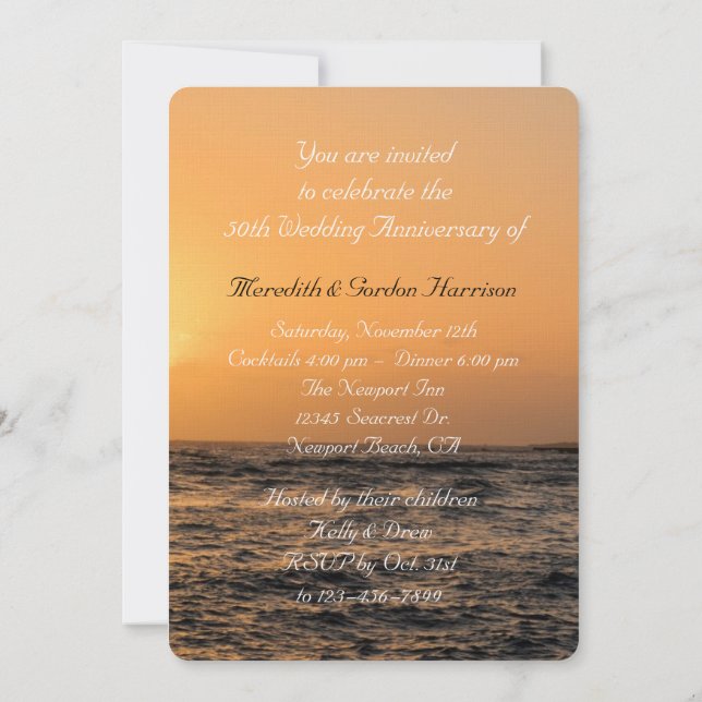 Invitación Aniversario de Boda en la Puesta de Sol de Kauai (Reverso)