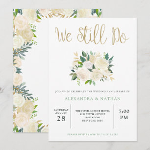 Invitación Aniversario de Boda Floral Acuarela Marfil   Oro
