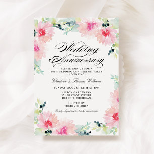 Invitación Aniversario de boda floral en acuarela