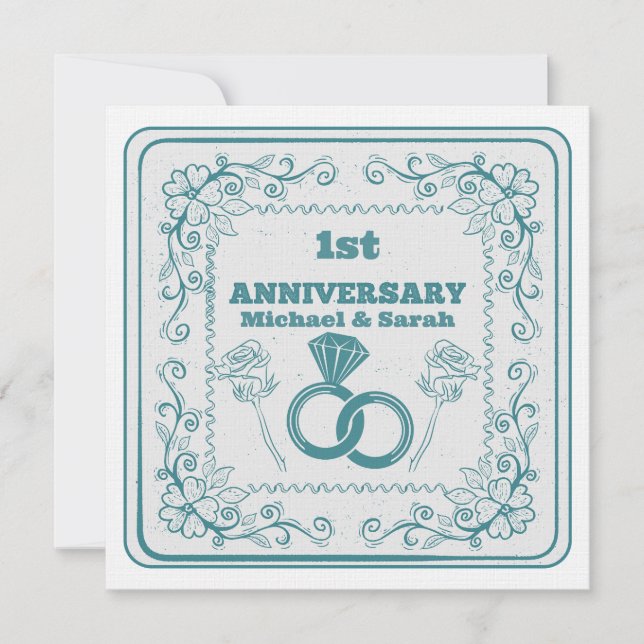 Invitación Aniversario de boda floral personalizable año (Anverso)
