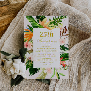 Invitación aniversario de boda floral tropical acuático