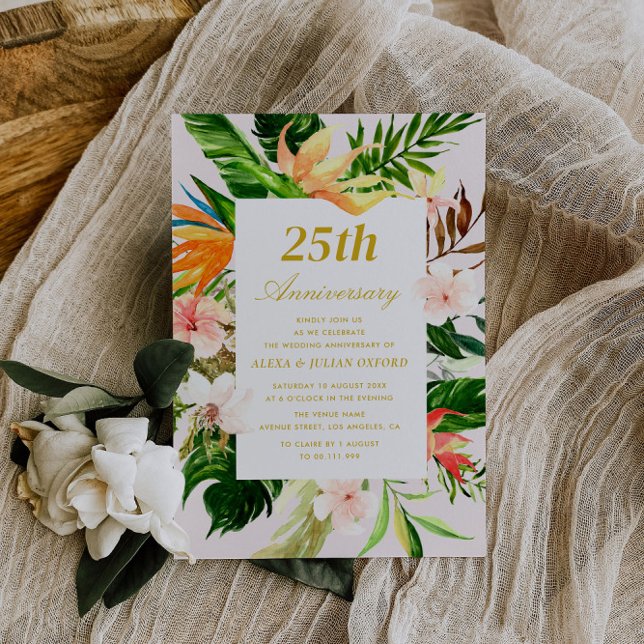 Invitación aniversario de boda floral tropical acuático (Subido por el creador)