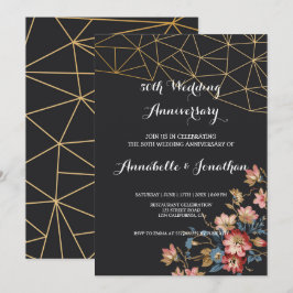 Invitación Aniversario de Boda Geométrico Dorado