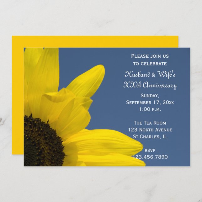 Invitación Aniversario de boda Girasol y cielo (Anverso / Reverso)