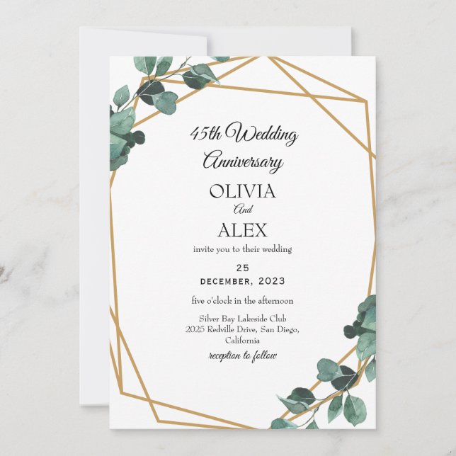 Invitación Aniversario de Boda Luxe Esmeralda Verde (Anverso)