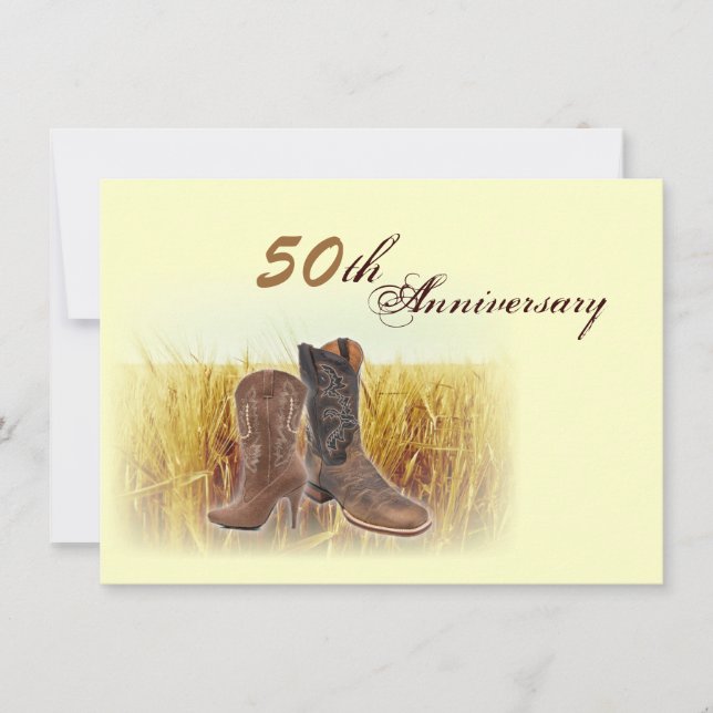 Invitación aniversario de boda occidental del vaquero 50.o de (Anverso)
