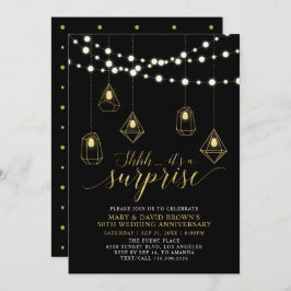Invitación Aniversario de Boda Sorpresa Luces Doradas y Negra