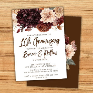 Invitación Aniversario de bodas 10 marrón beige floral