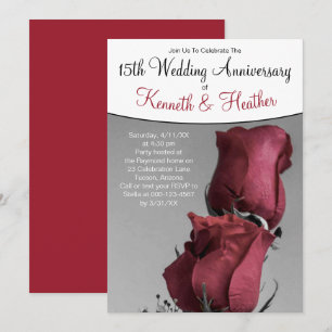 Invitación Aniversario de Bodas 15 Años Rosas Rojas Blanco y