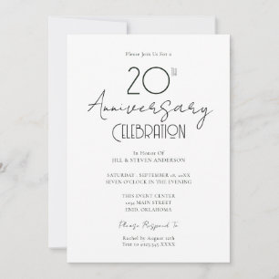 Invitación Aniversario de Bodas 20 años Elegante Escritura