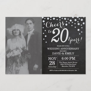 Invitación Aniversario de bodas 20 años Pizarra Negro Platead