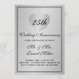 Invitación Aniversario de Bodas 25º Corazón de Plata Glam