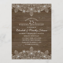 Invitación Aniversario de Bodas 25 años Rustico Madera Lace C