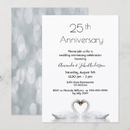 Invitación aniversario de bodas 25 dos cisnes enamorados blan