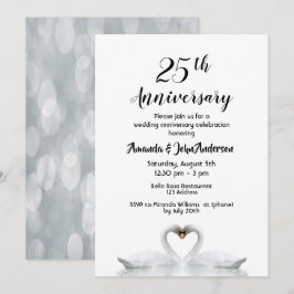 Invitación aniversario de bodas 25 dos cisnes enamorados blan