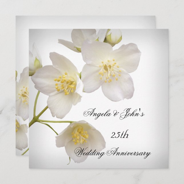 Invitación Aniversario de Bodas 25 Elegante Floral Blanco (Anverso / Reverso)