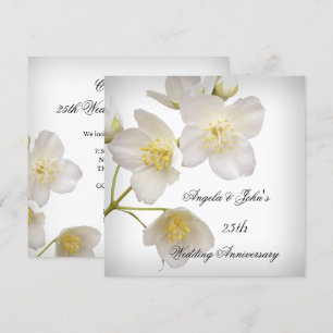 Invitación Aniversario de Bodas 25 Elegante Floral Blanco