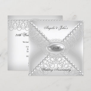 Invitación Aniversario de Bodas 25 Elegante Perla Blanca