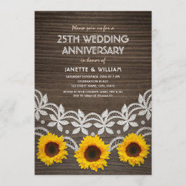 Invitación Aniversario de Bodas 25 Rustico Girasoles Encaje