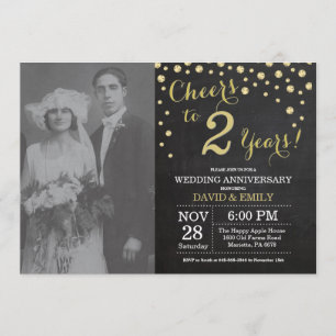 Invitación Aniversario de bodas 2 años Pizarra Negra y Dorada